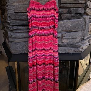 White House Black Market XL Pink Red Brown Stripe Maxi Dress Like new